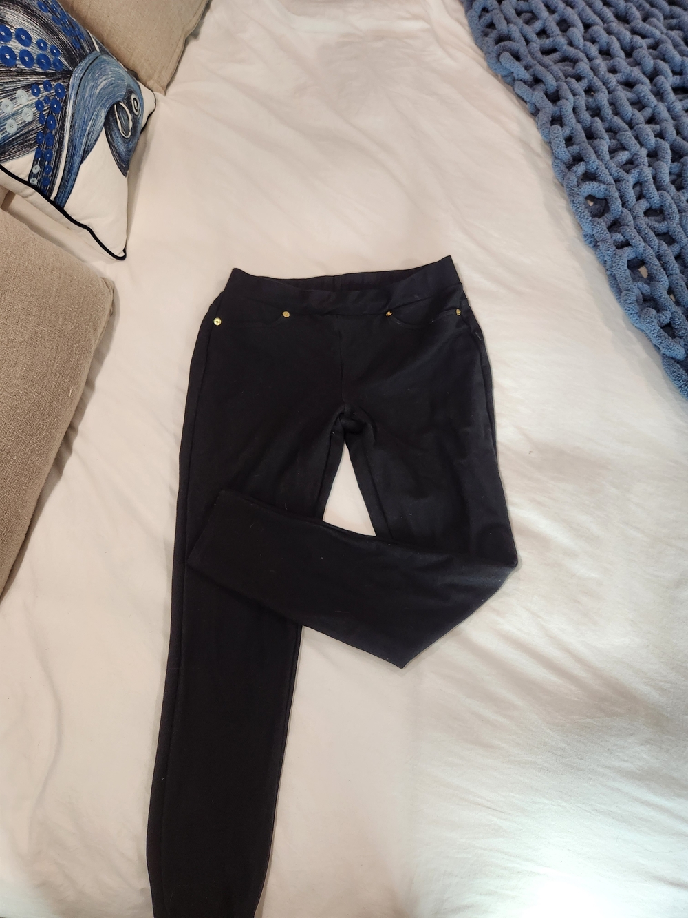 Michael Kors Black Skinny Ponte Pants with Gold Accents